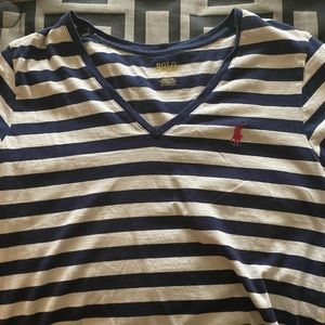 Women’s navy blue and white polo tee